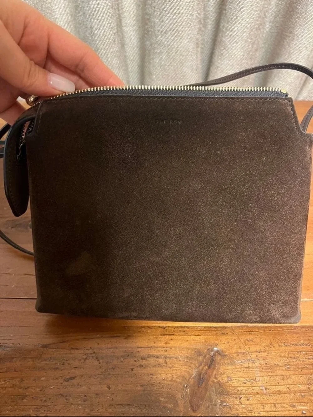 The Row Chocolate Suede Messenger Bag